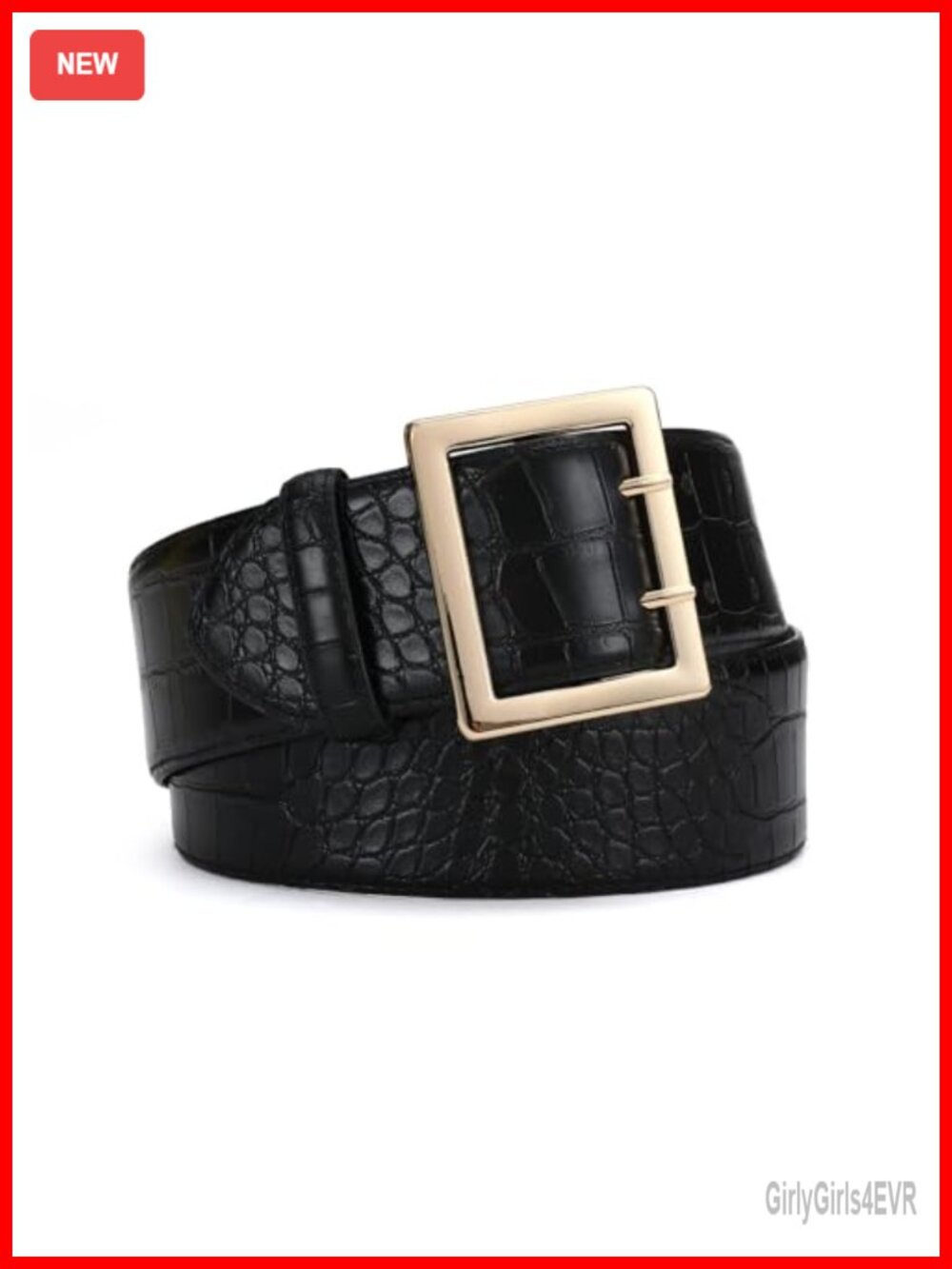 Wide Belt Women Synthetic Leather Crocodile Embossed Gold Buckle